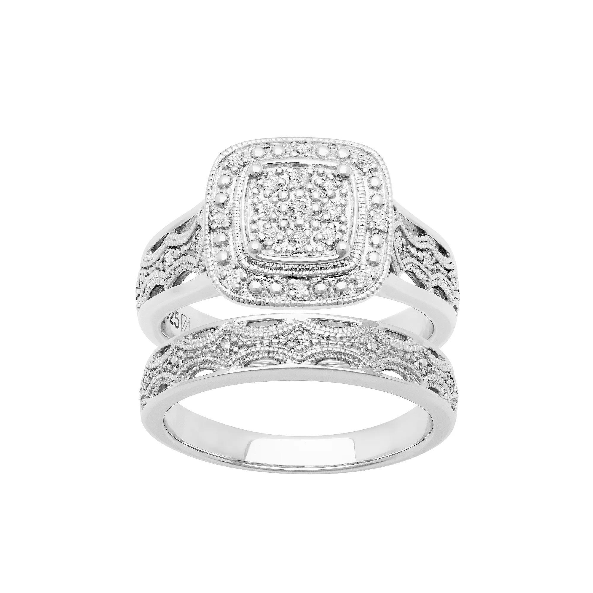 Love Always Sterling Silver 1/6 Carat T.W. Diamond Halo Engagement Ring Set, Women's Product Image