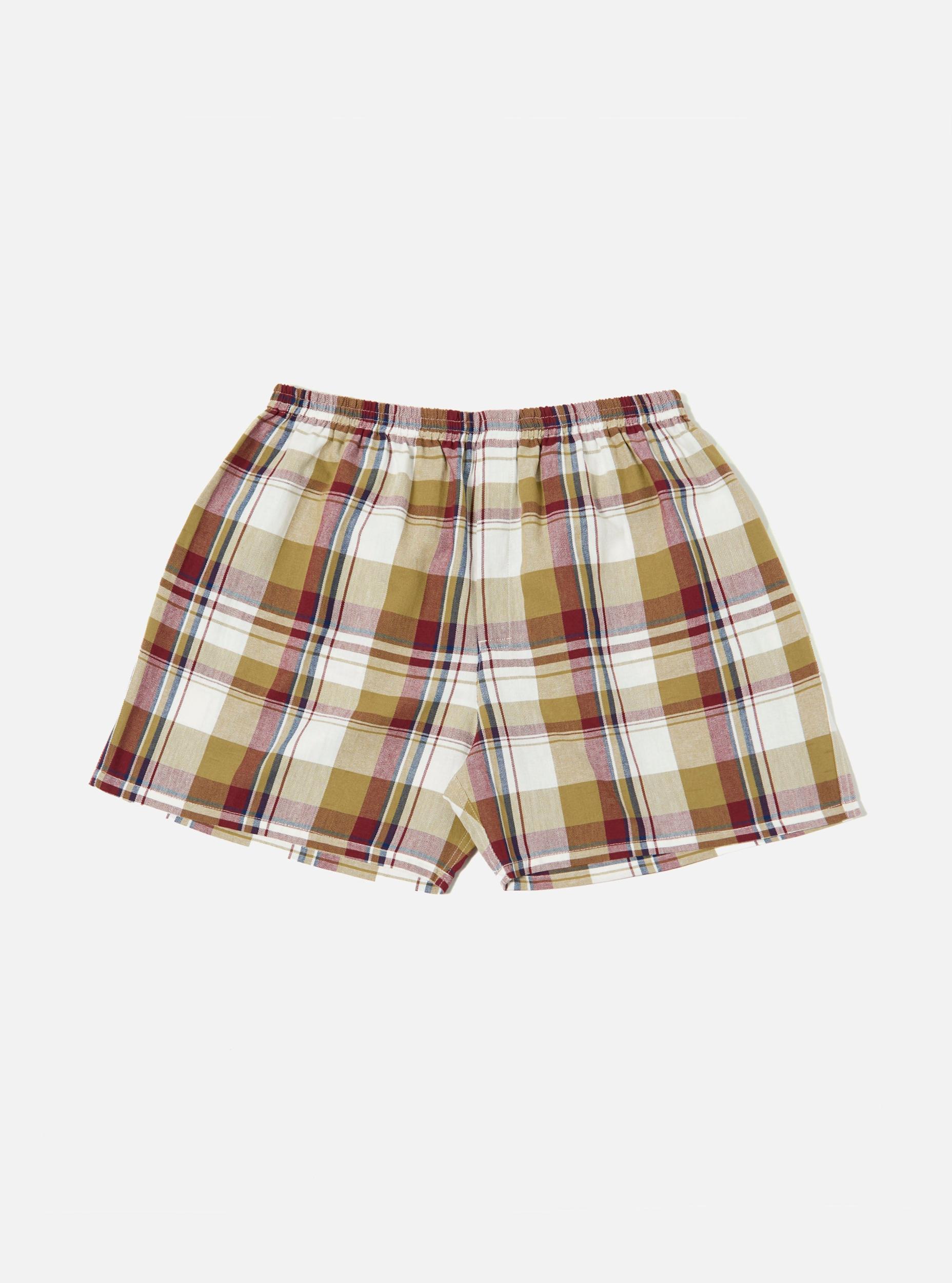 Universal Works Boxer Short in Red/Brown Kip Check Product Image