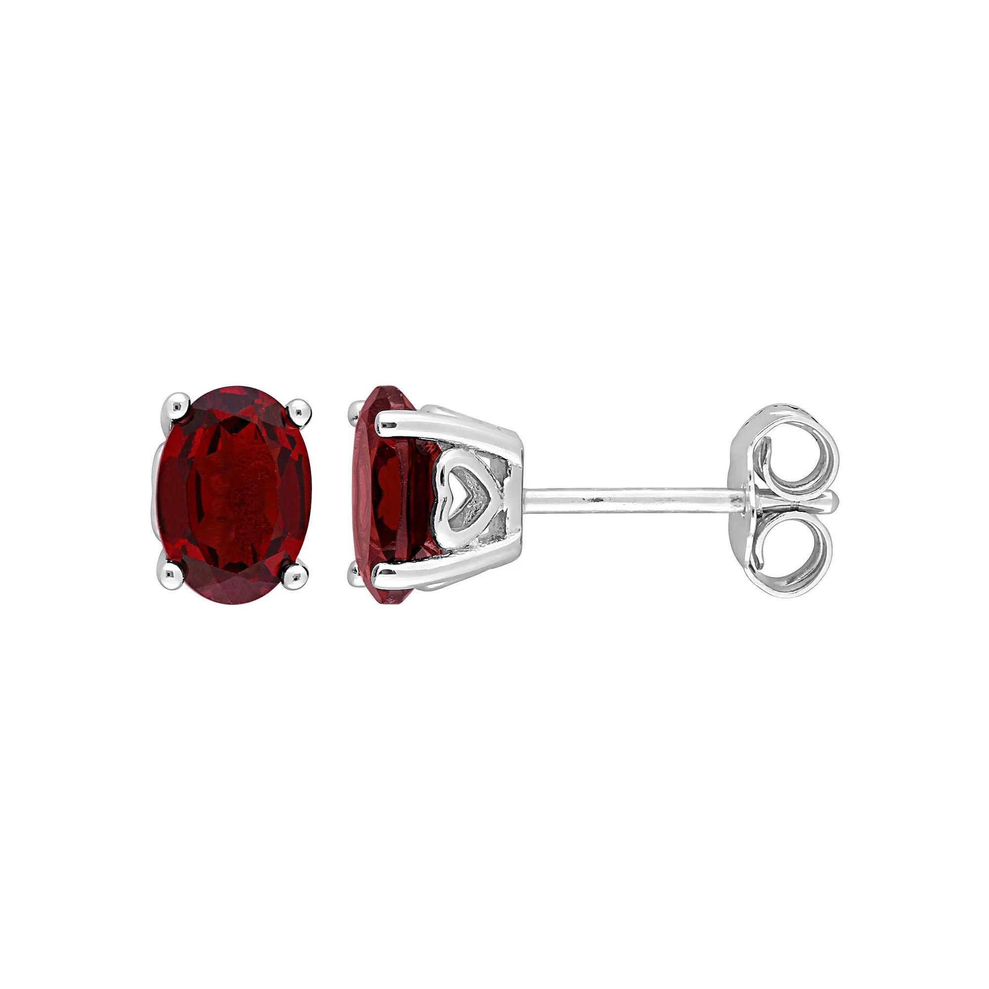 Stella Grace Sterling Silver & Gemstone Oval Stud Earrings, Womens, Red Product Image