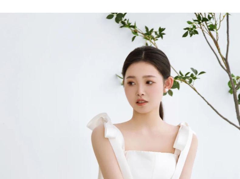 Tie Shoulder Plain Maxi A-Line Wedding Dress Product Image