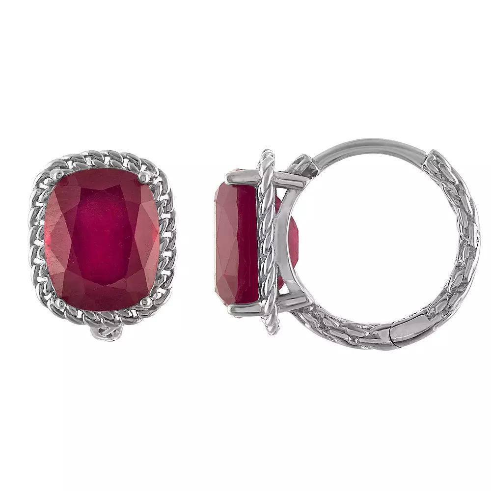 Tiara Sterling Silver Ruby Wheat Hoop Earrings, Women's Product Image