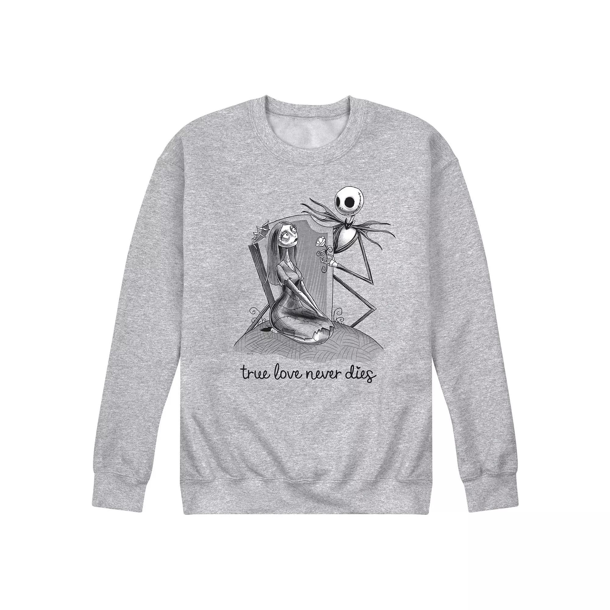 Disneys Nightmare Before Christmas Mens True Love Fleece Sweatshirt Grey Gray Product Image