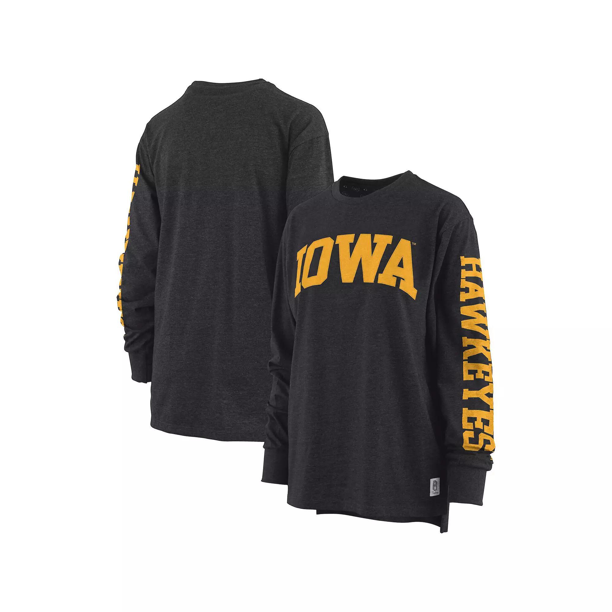 Women's Pressbox Heathered Black Iowa Hawkeyes Two-Hit Canyon Long Sleeve T-Shirt, Size: Small Product Image