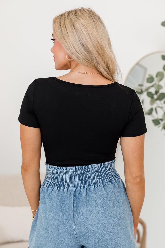 On My Mind Black Square Neck Short Sleeve Bodysuit FINAL SALE Product Image