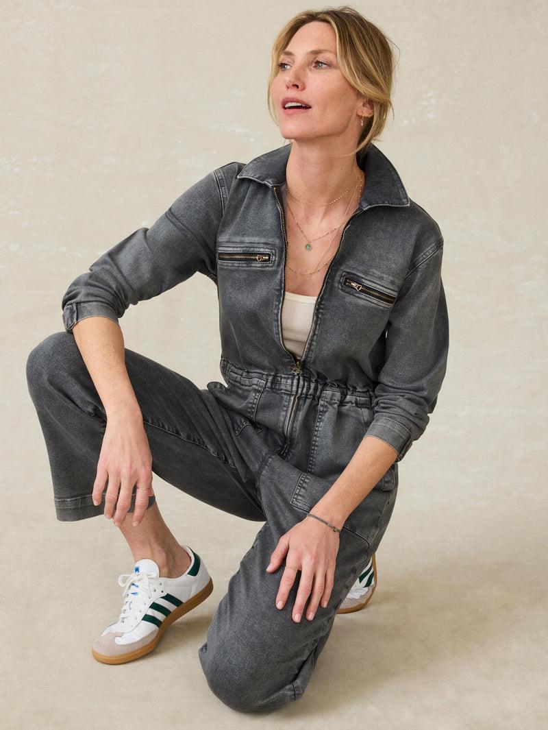 Sunwashed Denim Jumpsuit - Washed Black Product Image