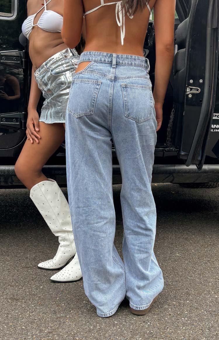 Blue Blaze Mid Wash Denim Cut Out Jeans Product Image