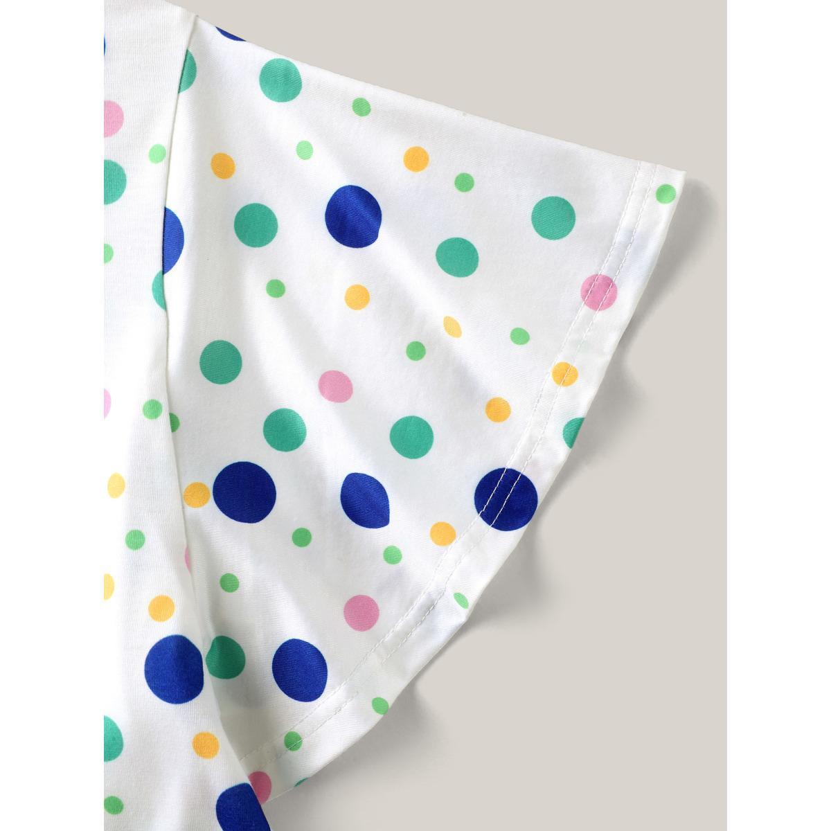 Plus Size Stretchy Playful Polka Dots Ruffled T-Shirt WhiteSmoke Women Contrast V-neck Everyday-Elegant T-shirts BloomChic 22-24/3X Product Image