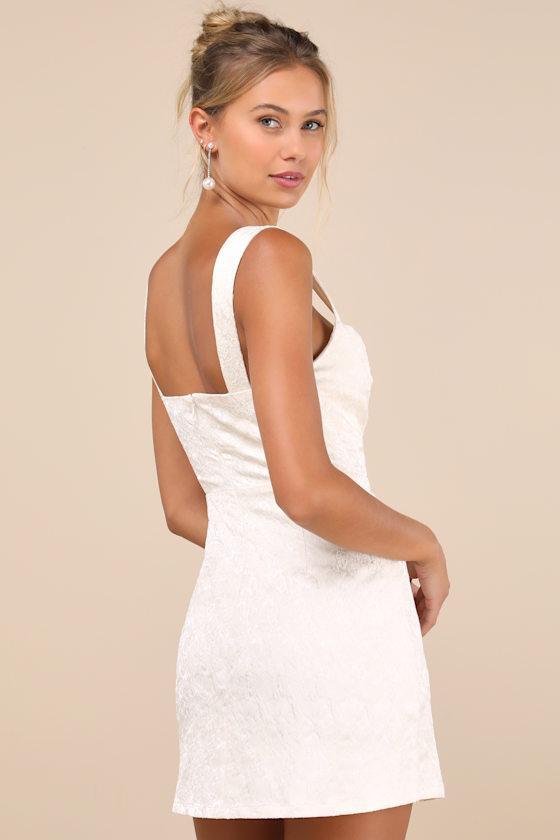 Sophisticated Celebration Ivory Jacquard Floral Mini Dress Product Image