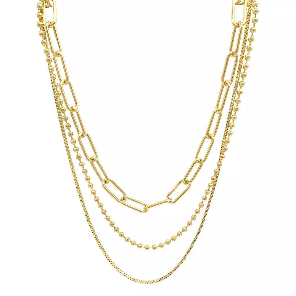 Adornia 14k Gold Plated Stainless Steel Box Chain, Ball Chain, & Oversized Paper Clip Chain Necklace Set, Women's, Size: 18", Gold Tone Product Image