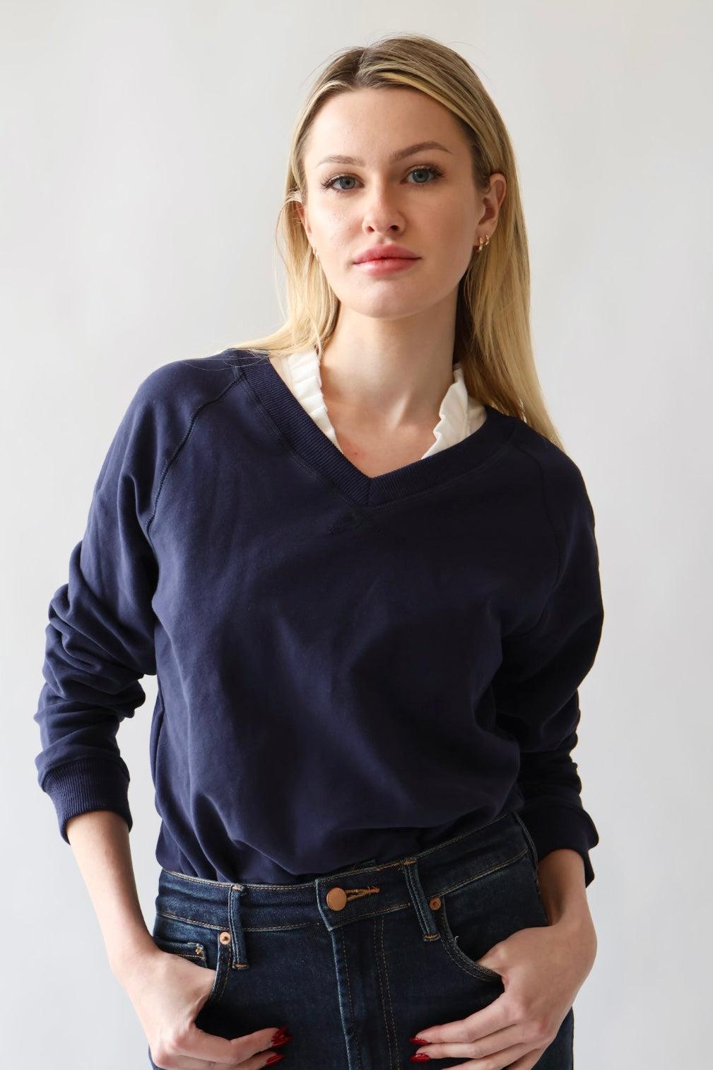 V Neck Cotton Sweatshirt Product Image