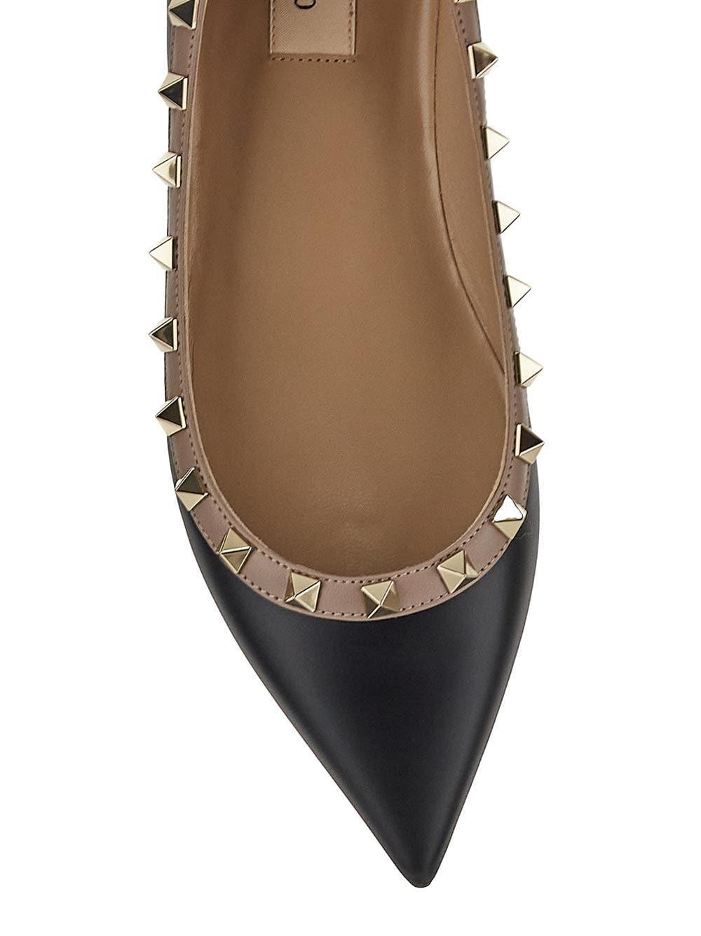 VALENTINO GARAVANI Pointed Toe Studded Trim Flat Sole Ballerina In Black Product Image