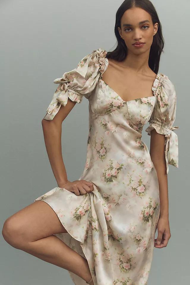 Selkie Poet Puff-Sleeve Sweetheart Silk Charmeuse Slip Midi Dress Product Image
