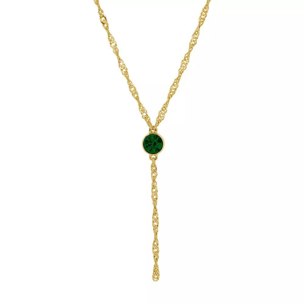 1928 Gold Tone Crystal Y-Necklace, Womens, Green Product Image