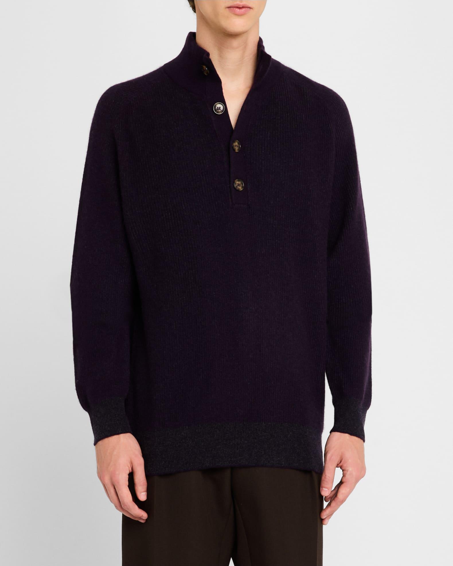 Mens Cashmere Rib Quarter-Placket Polo Sweater Product Image