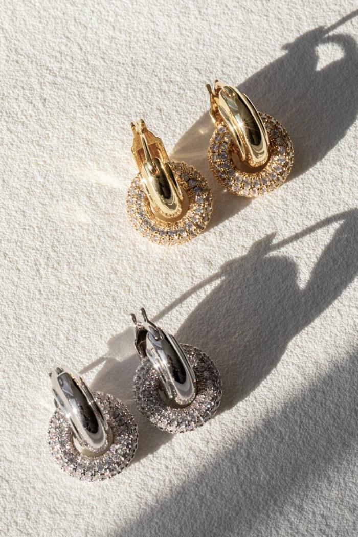 Pave Interlock Hoops - Gold Product Image