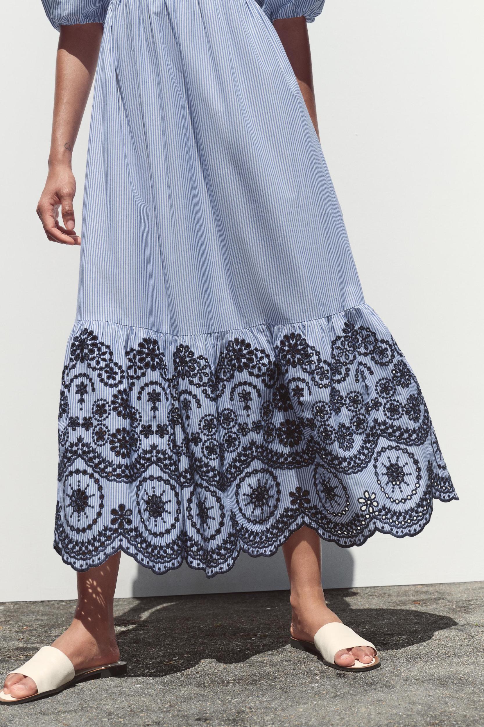 STRIPED EMBROIDERED MIDI DRESS Product Image
