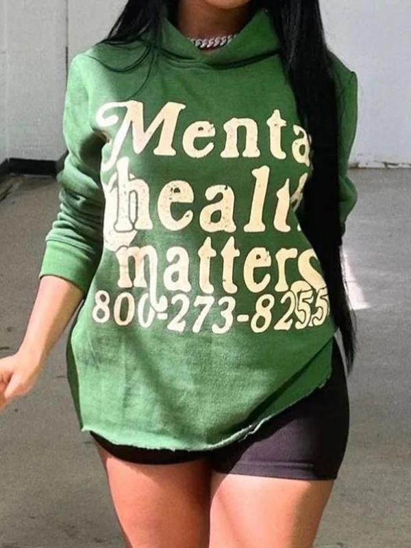 Vintage Distressed Letter Print Oversized Hoodie Product Image