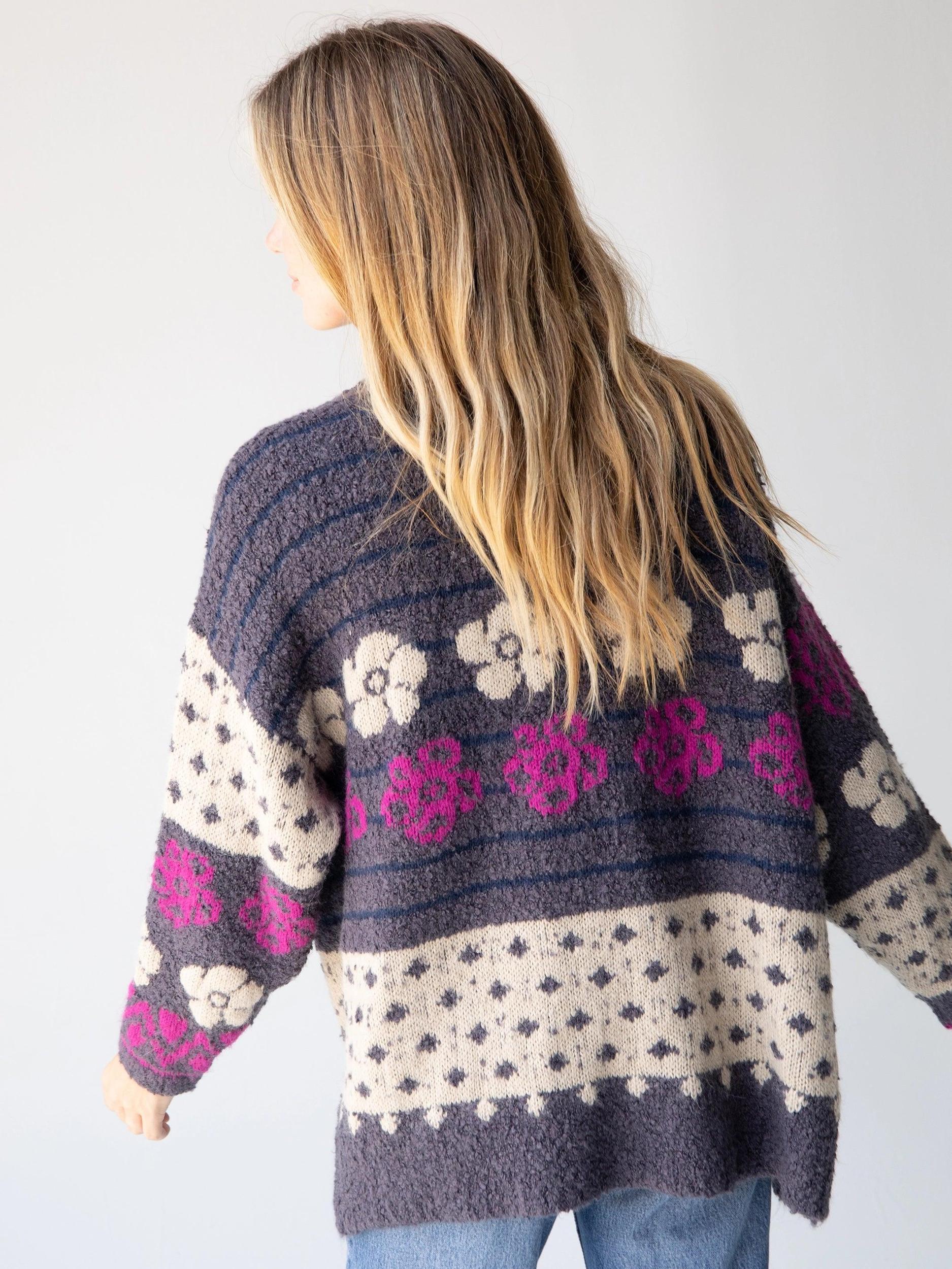 Calla Jacquard Cardigan Sweater - Charcoal Product Image