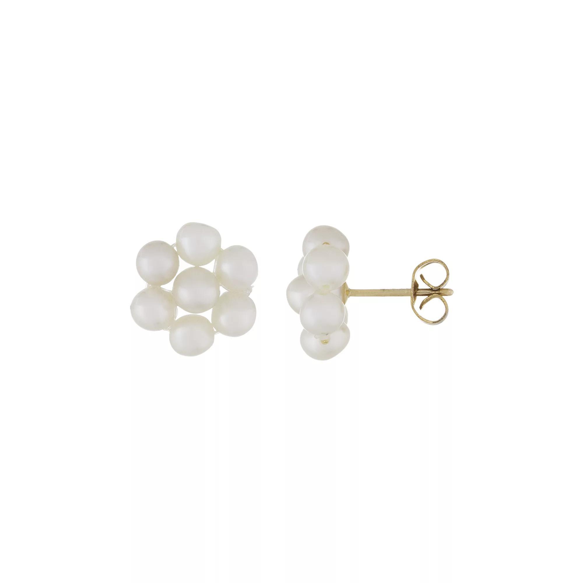 14k Gold Freshwater Cultured Pearl Flower Stud Earrings, Women's Product Image