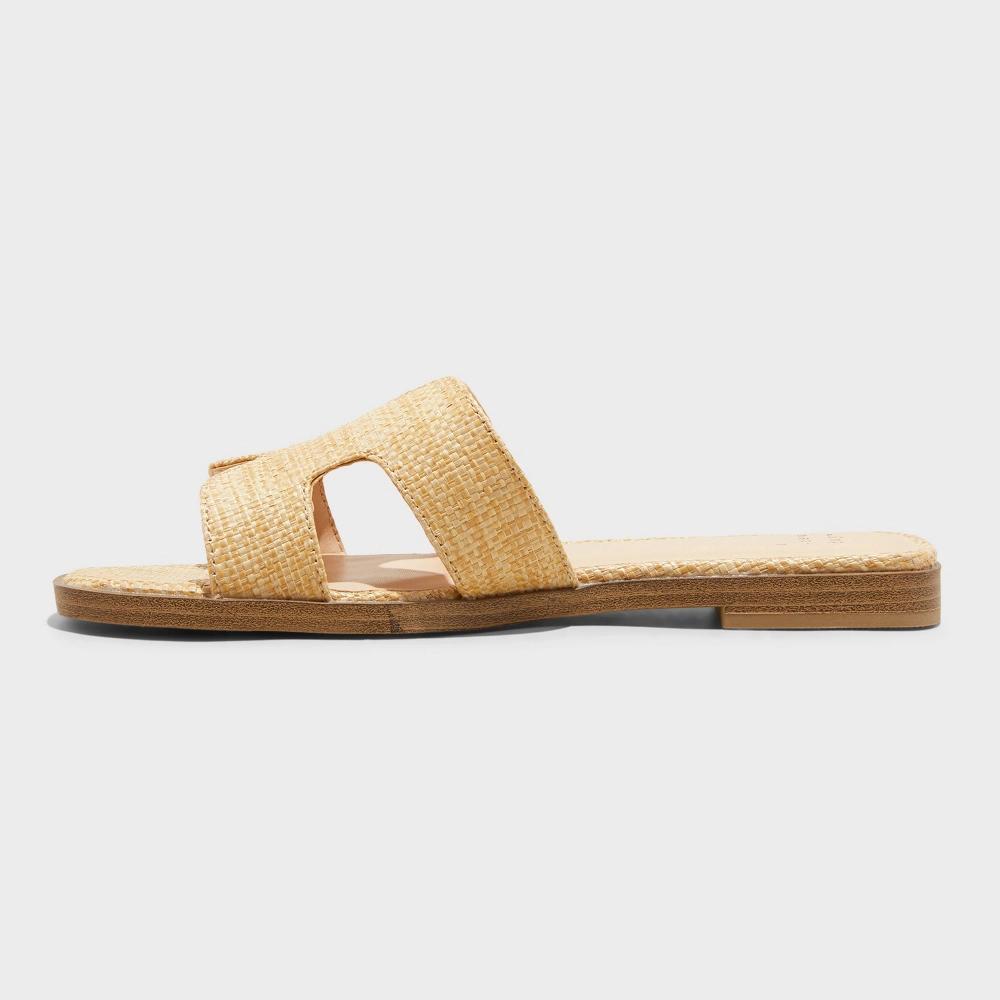 Womens Nina Raffia Wide Width H-Band Slide Sandals - A New Day Beige 9W: Open Toe, Block Heel Product Image