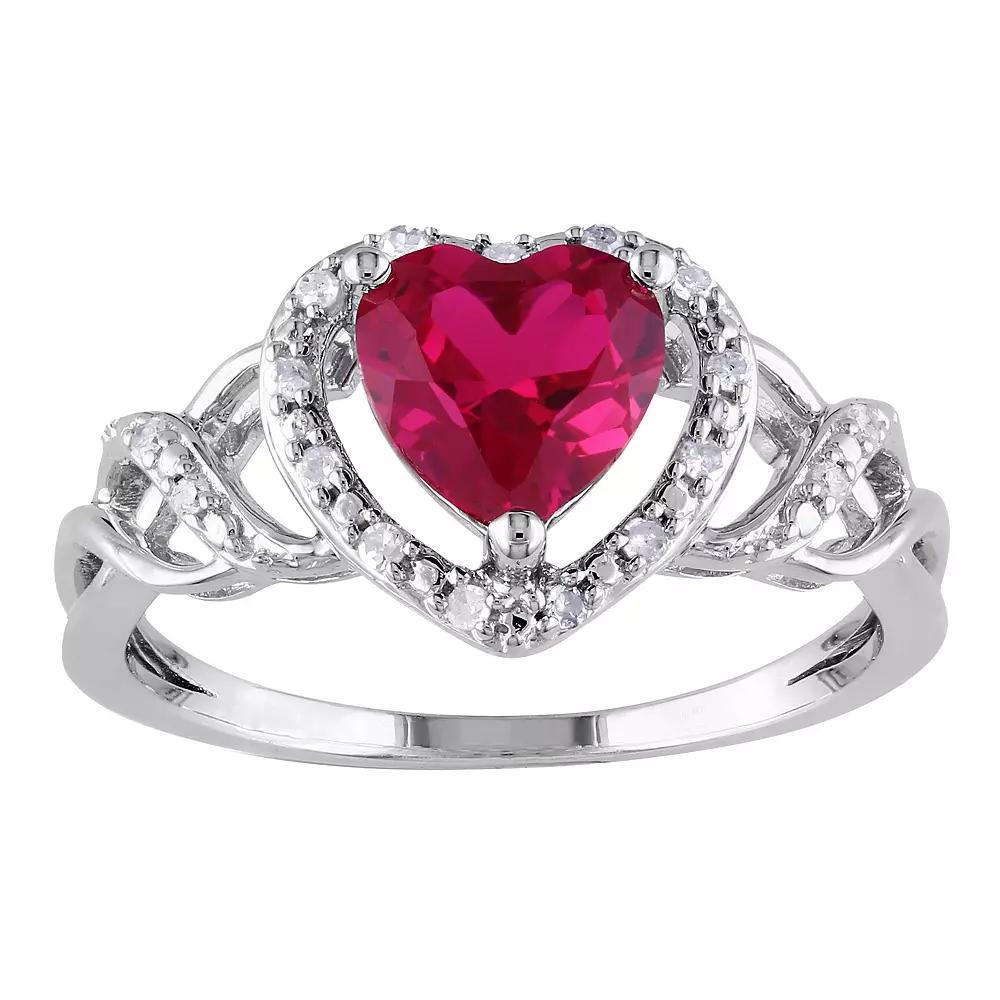 Stella Grace Sterling Silver Lab-Created Ruby & 1/10 Carat T.W. Diamond Heart Ring, Women's, Size: 5.50 Product Image