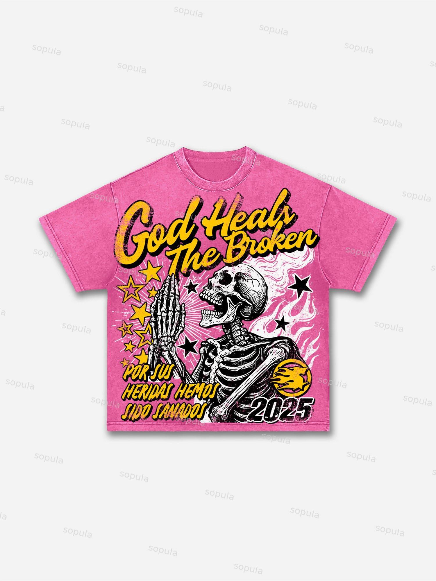 Vintage Pray For The Glory Graphic Print Acid Wash T-shirt Product Image