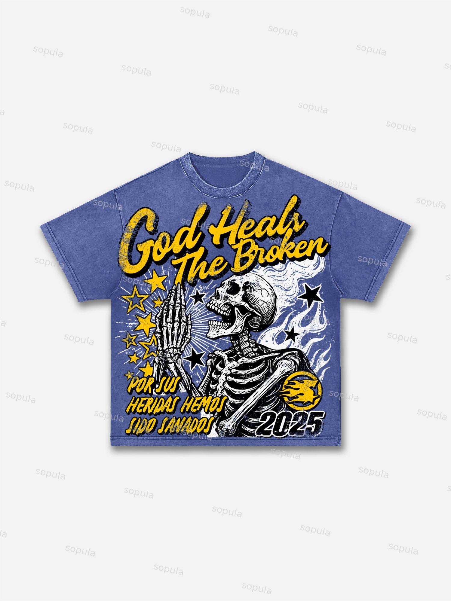 Vintage Pray For The Glory Graphic Print Acid Wash T-shirt Product Image