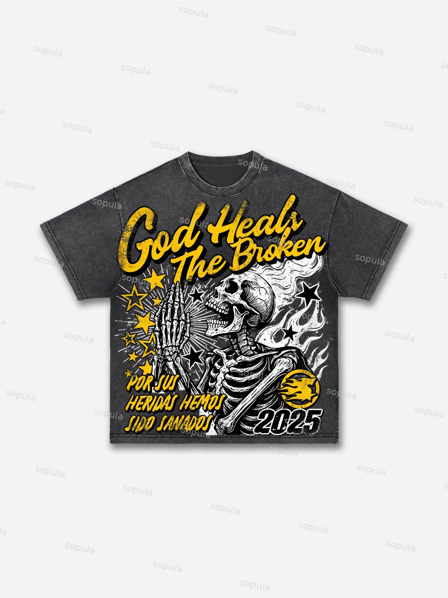 Vintage Pray For The Glory Graphic Print Acid Wash T-shirt Product Image