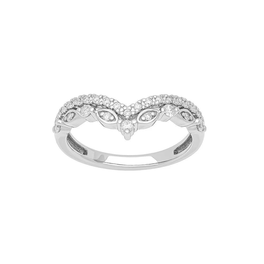 Love Always 10k White Gold 1/4 Carat T.W. Diamond Chevron Band, Women's, Size: 5.50, 10k Whgold Product Image