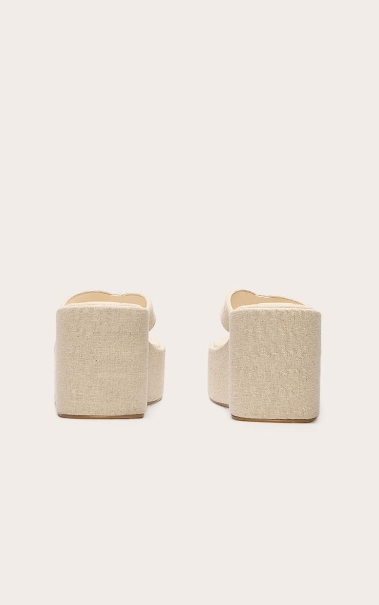 Natural Linen Square Toe Thong Flatform Wedge Sandals Product Image