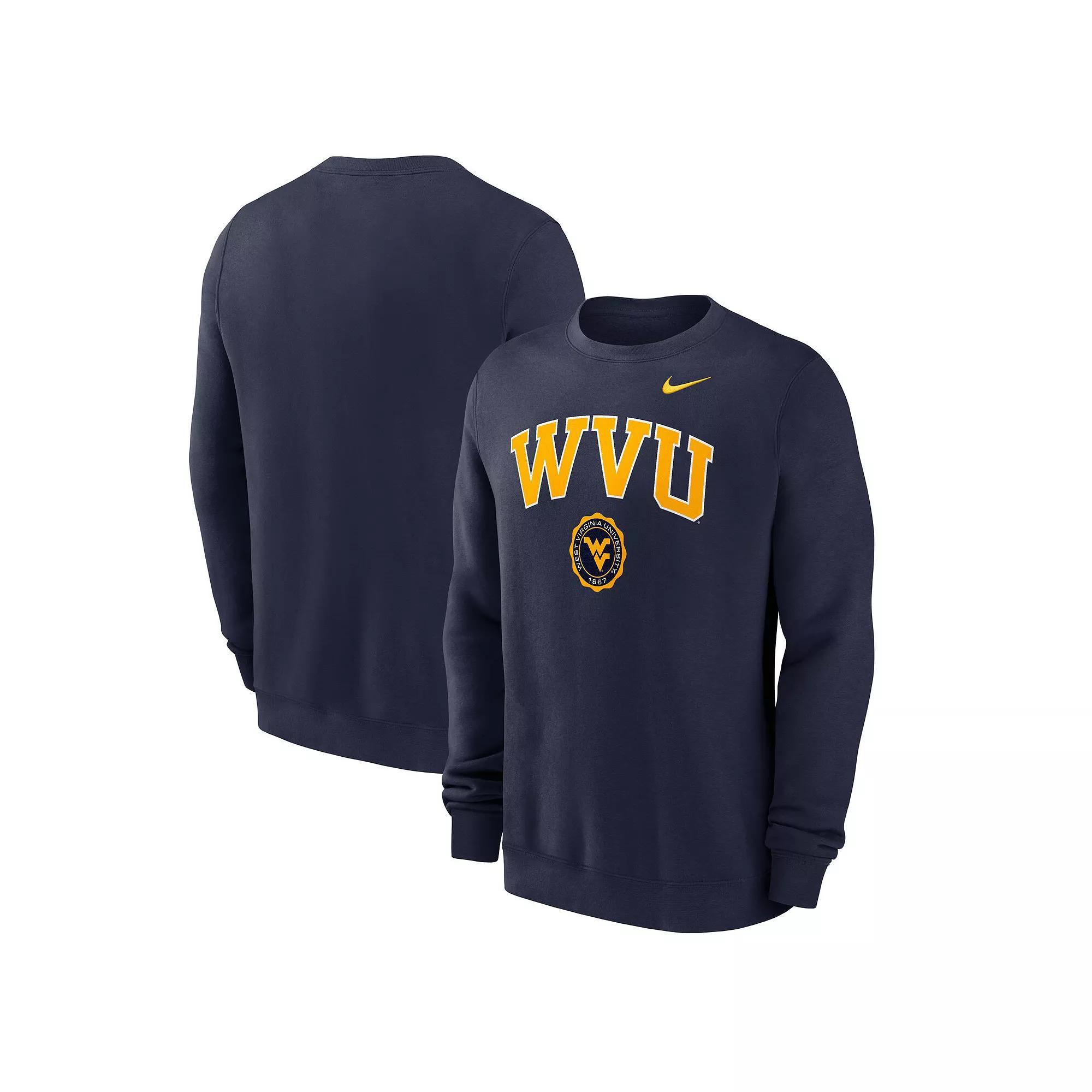 Men's Nike Navy West Virginia Mountaineers Arched Seal Pullover Sweatshirt, Size: 2XL, Blue Product Image