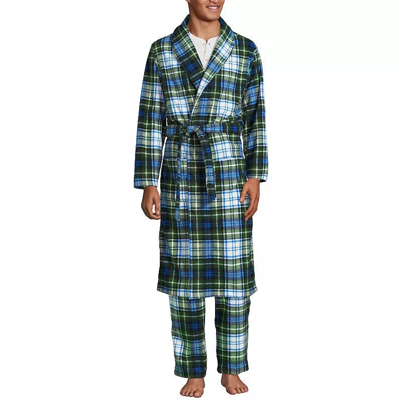 Men's Lands' End Fleece Robe, Size: Medium, Black Rich Red Plaid Product Image