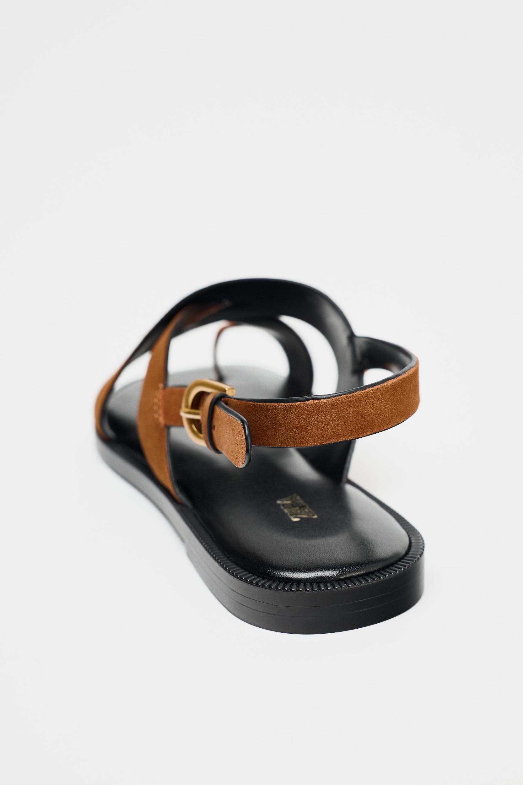 SUEDE STRAPPY SLIDE SANDALS Product Image