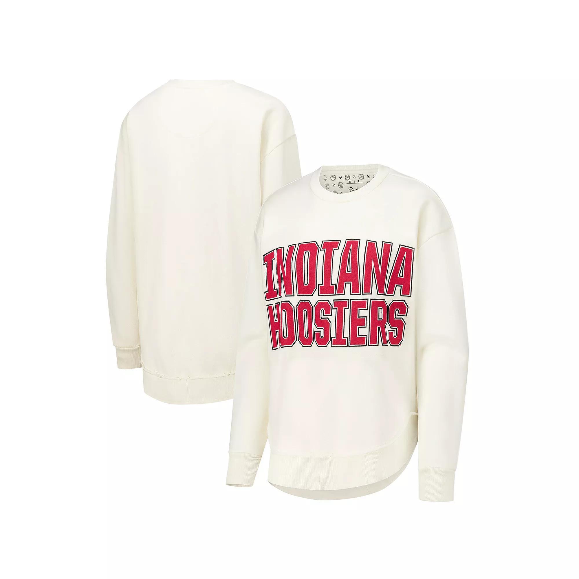 Women's Pressbox  Cream Indiana Hoosiers Poncho Fleece Crew Sweatshirt, Size: Medium, Beige Product Image