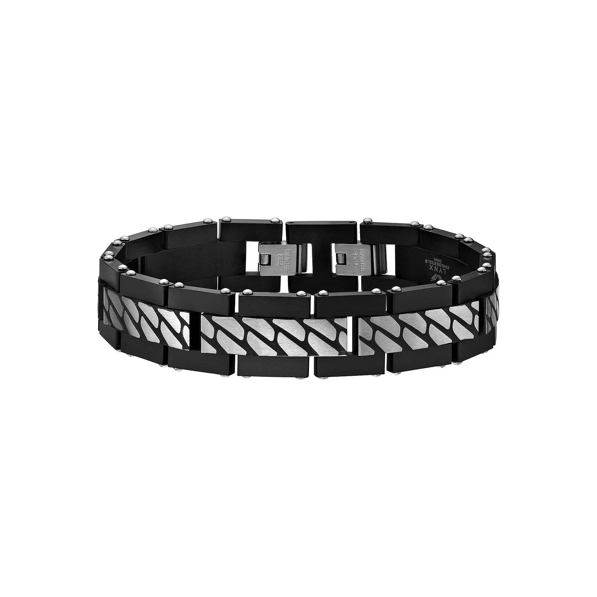 Men's LYNX Black Ion-Plated Stainless Steel Bracelet, Size: 8.5", Two Tone Product Image