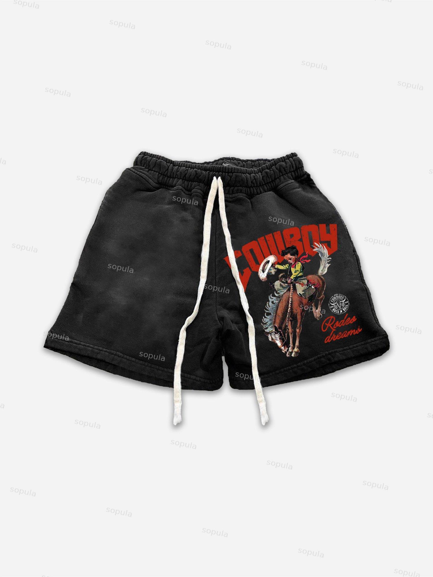 Cowboy Rodeo Dreams Print Drawstring Shorts Product Image