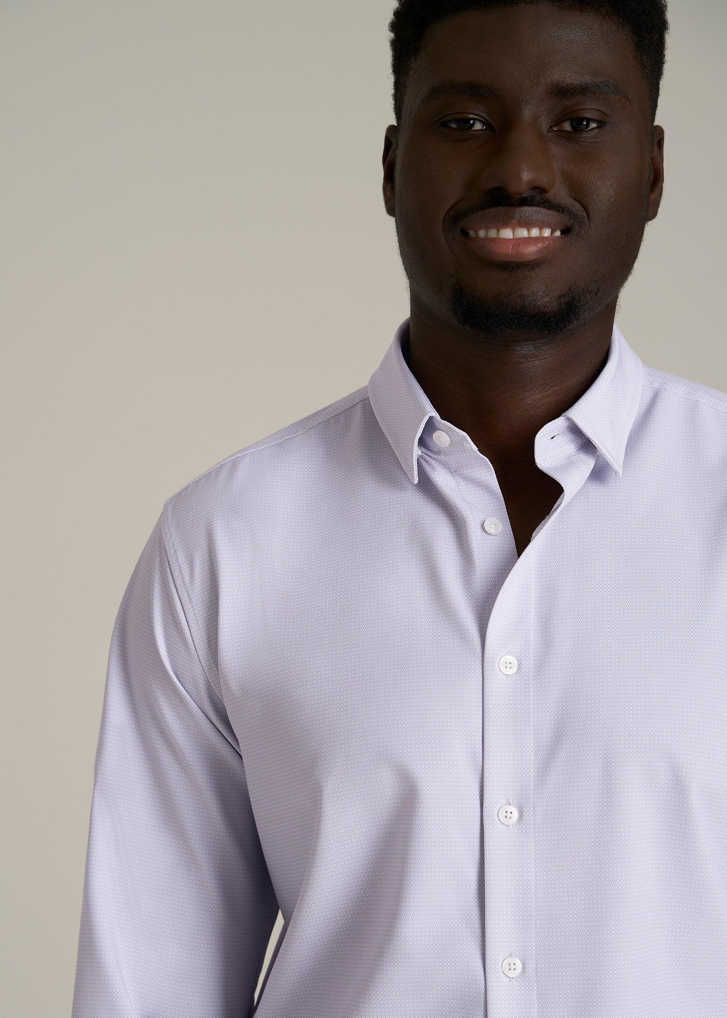 Traveler Stretch Dress Shirt for Tall Men in Light Violet Geometric Product Image