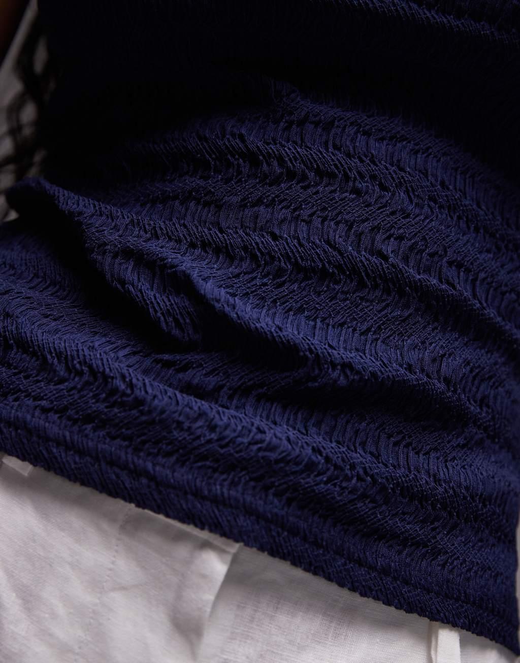 Topshop crinkle one-shoulder top in navy Product Image