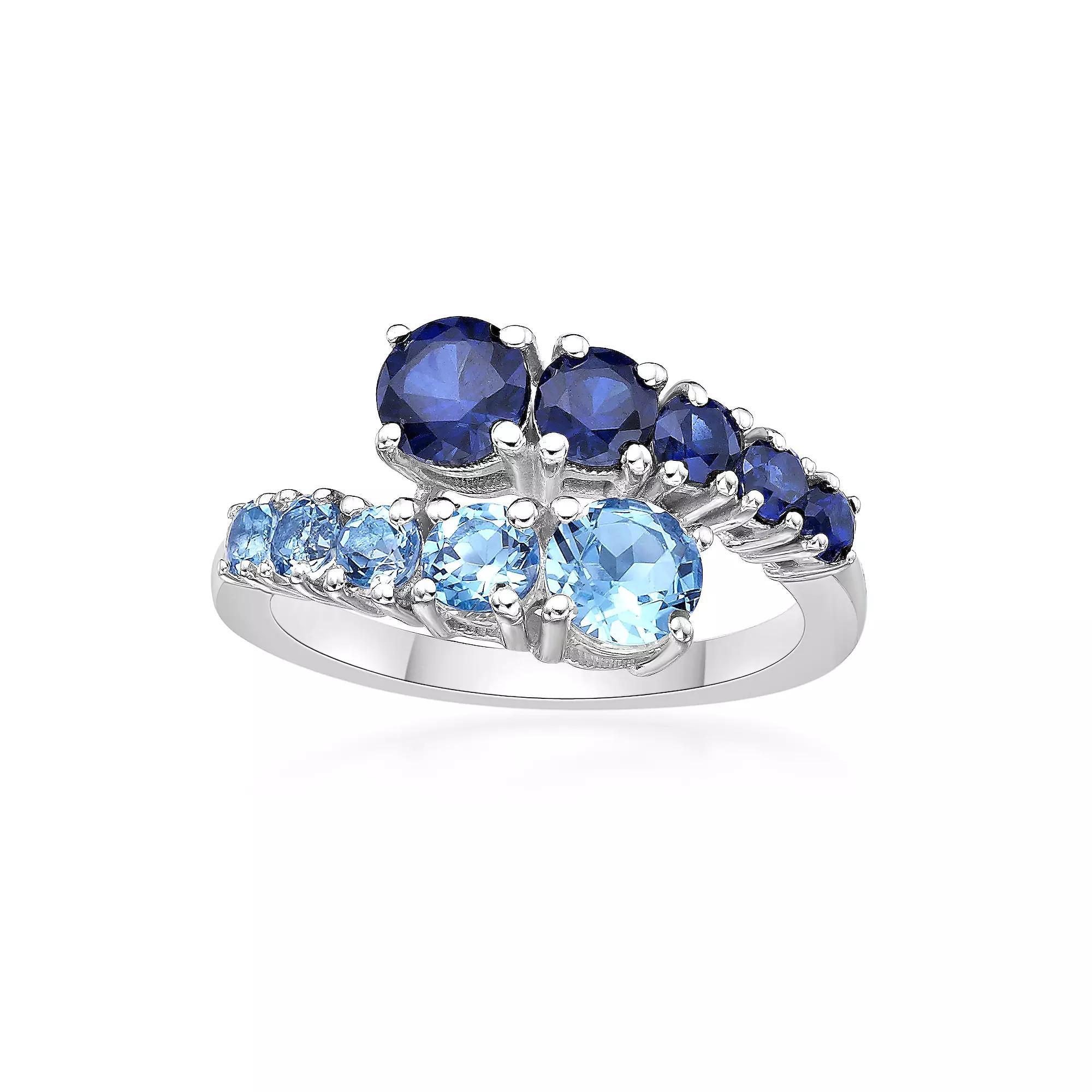 Gemminded Sterling Silver ISQA Blue Topaz & Lab-Created Sapphire Ring, Womens Product Image