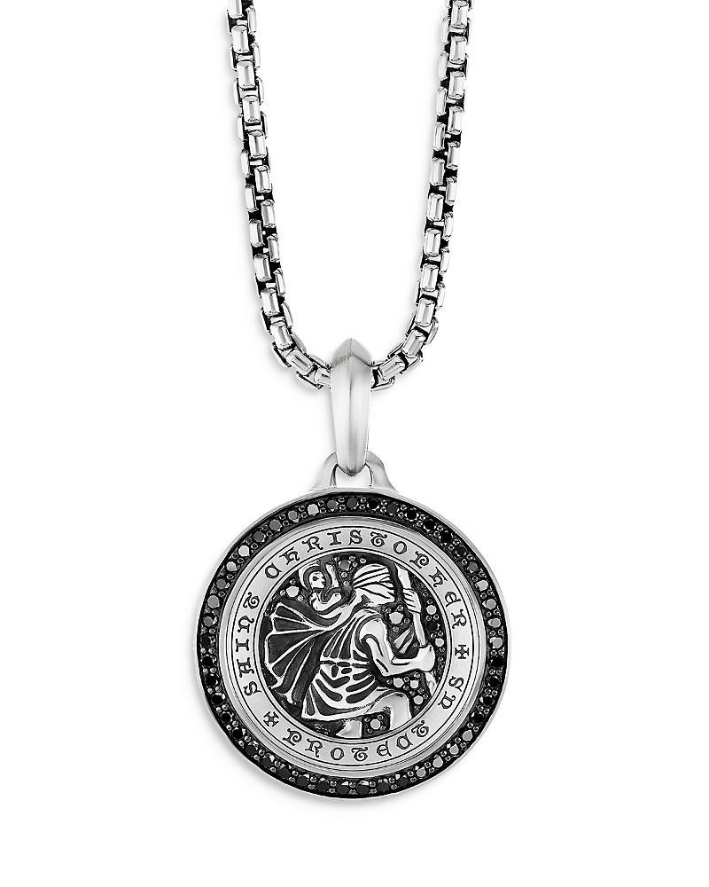 David Yurman Mens Sterling Silver St. Christopher Medallion Amulet with Pave Black Diamonds Product Image
