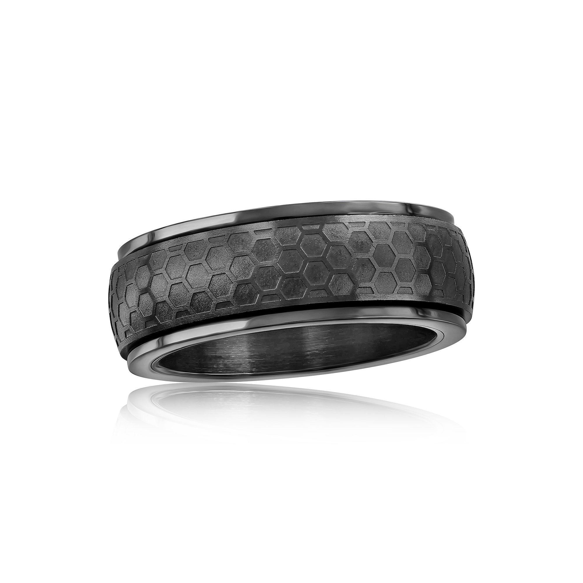 Men's Metallo Black-Plated Stainless Steel Honeycomb Spinner Ring, Size: 12 Product Image