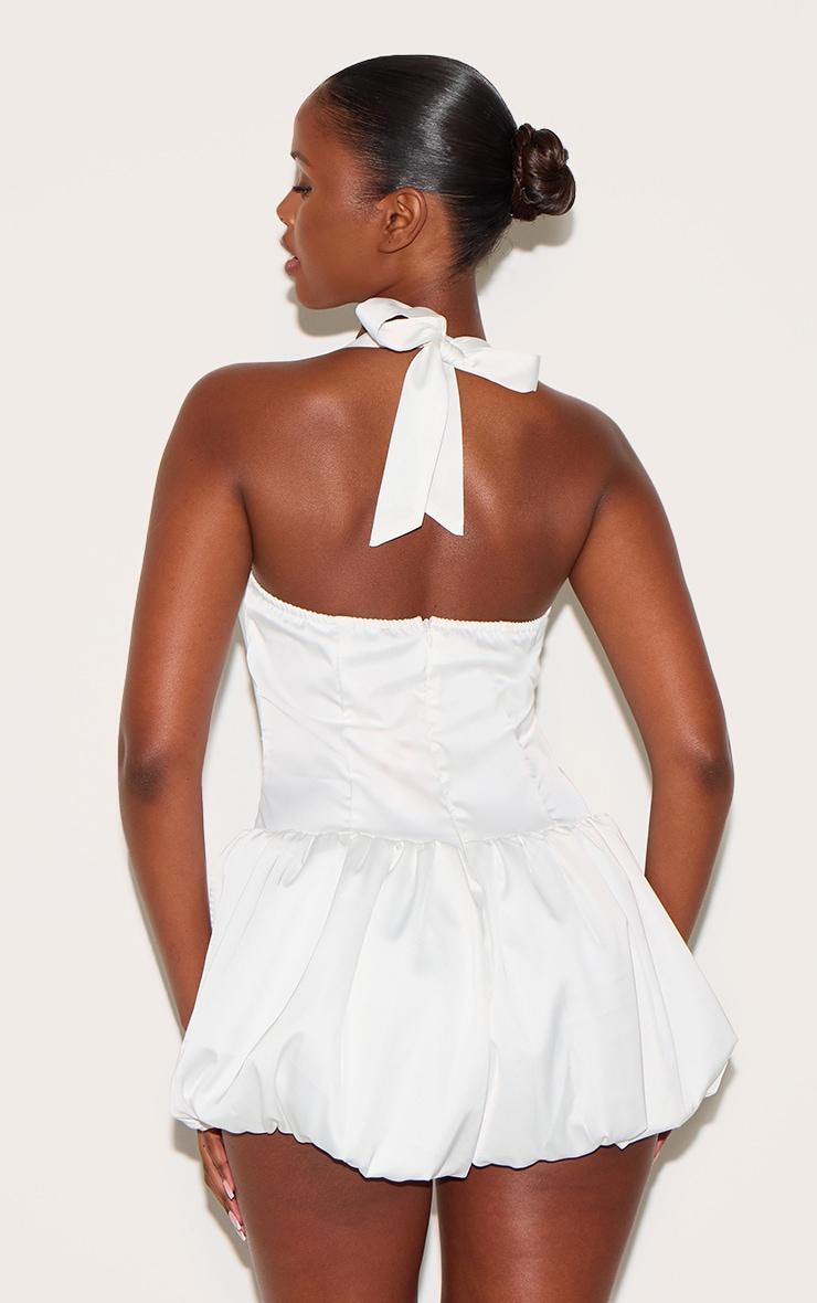White Satin Halter Neck Puffball Romper Product Image