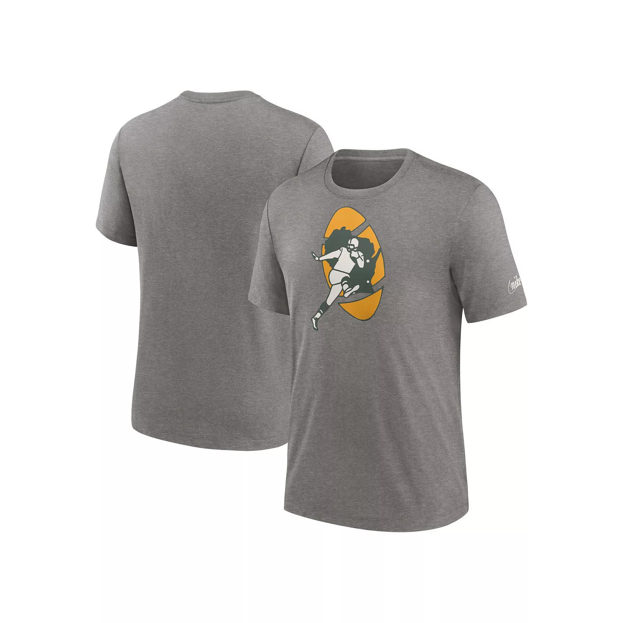 Men's Nike Heather Charcoal Green Bay Packers Rewind Logo Tri-Blend T-Shirt, Size: Small Product Image