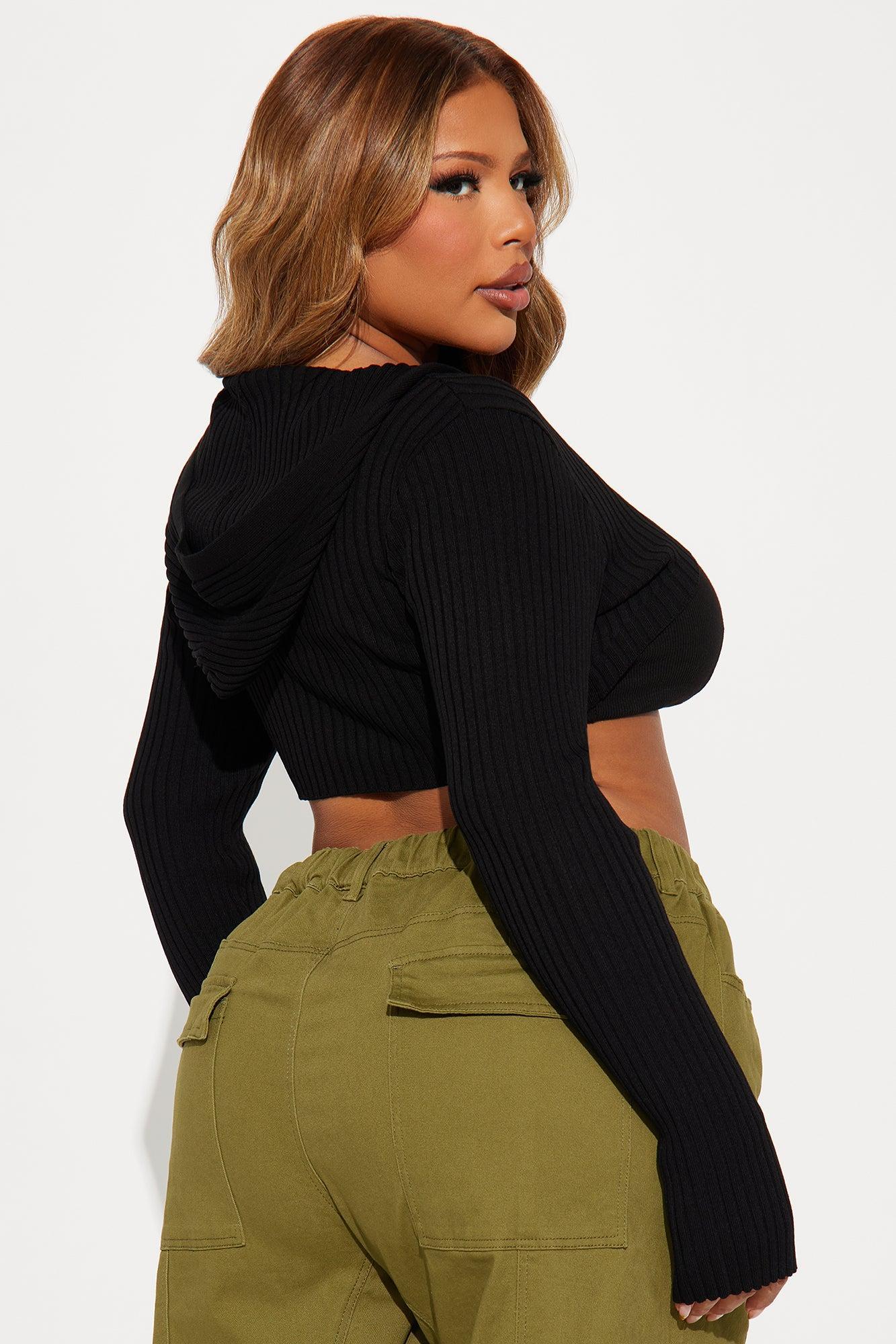 Trixie Zip Front Bolero Sweater - Black Product Image
