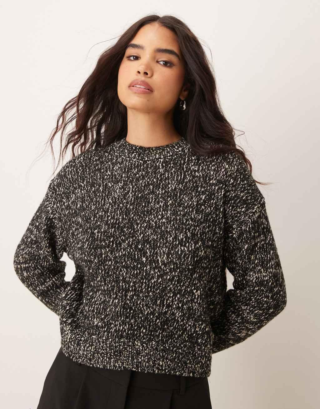 Mango oversized salt and pepper sweater in gray Product Image