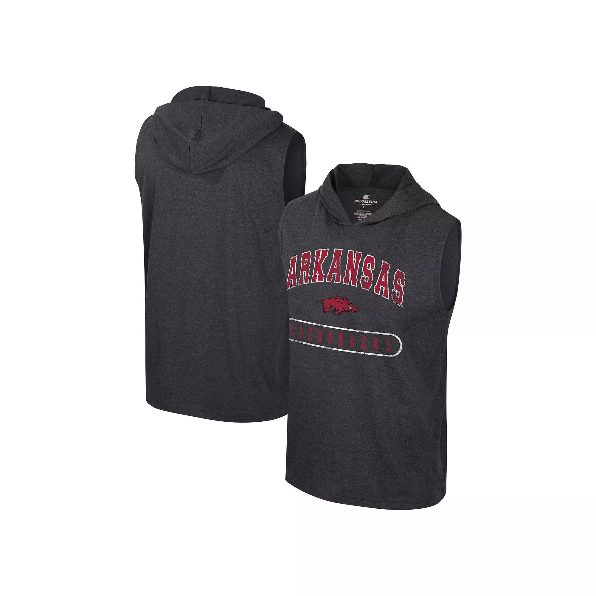 Mens Colosseum Heather Black Arkansas Razorbacks Varsity Sleeveless Hoodie Tank Top Product Image