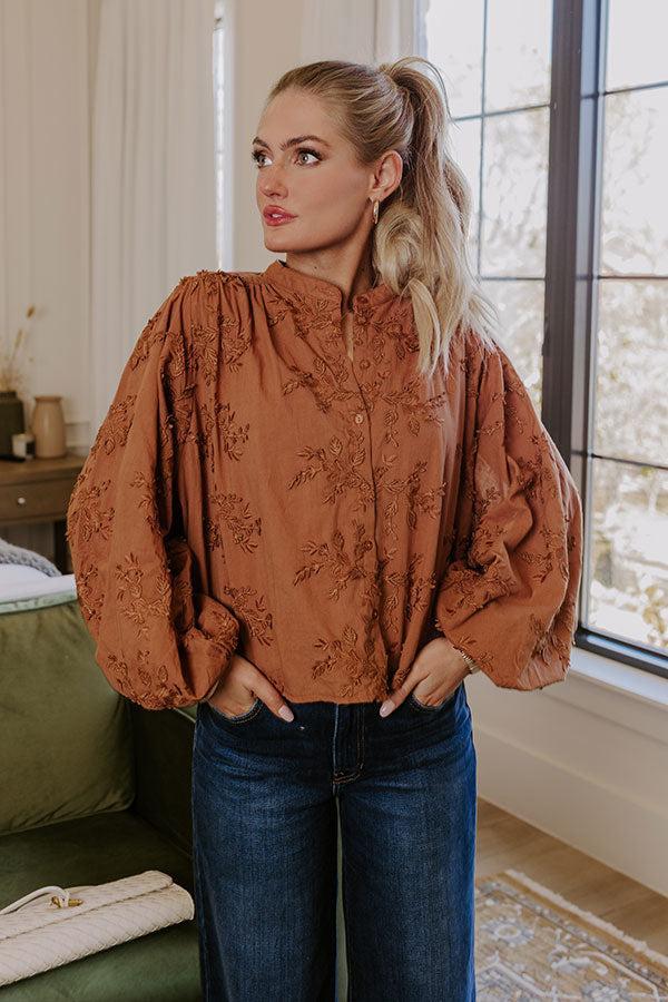 Lost In Love Embroidered Button Up in Brown Product Image