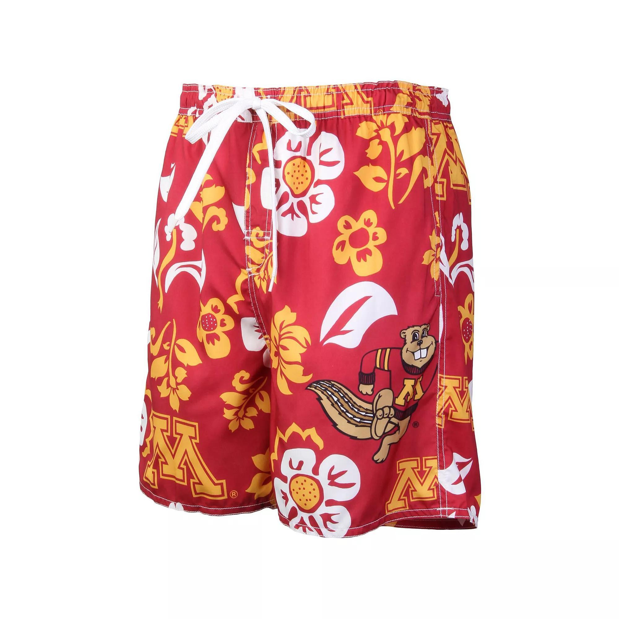 Mens Wes & Willy Maroon Minnesota Golden Gophers Floral Volley Logo Swim Trunks Product Image