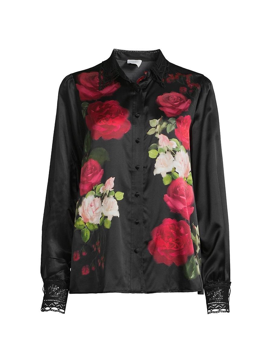 Womens Averi Floral Lace-Trim Satin Shirt Product Image