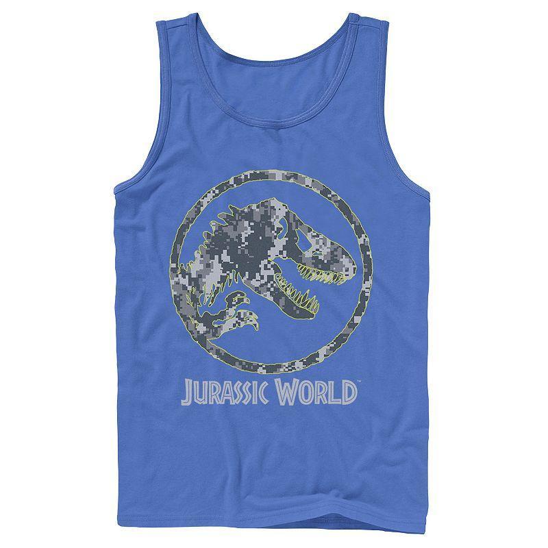 Men's Jurassic World Camouflage Yellow Outline Fossil Coin Logo Tank Top, Size: Large, White Product Image